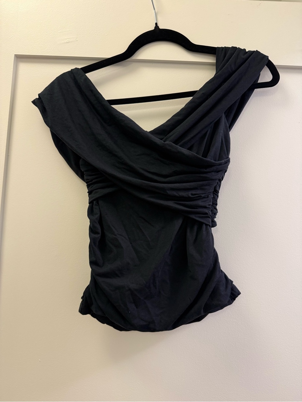 Abercrombie & Fitch Black Ruched Off-Shoulder Draped Top